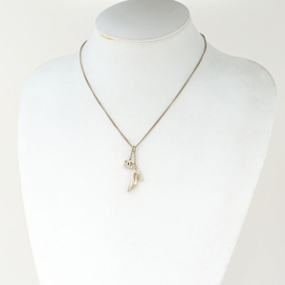 CHANEL CC Logo Pumps heel Shoe Rhinestone Necklace 16" Gold Tone 05A Auth w/Box - Picture 2 of 7